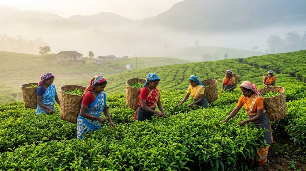 Tea pluckers in the misty hills around Nuwara Eliya
